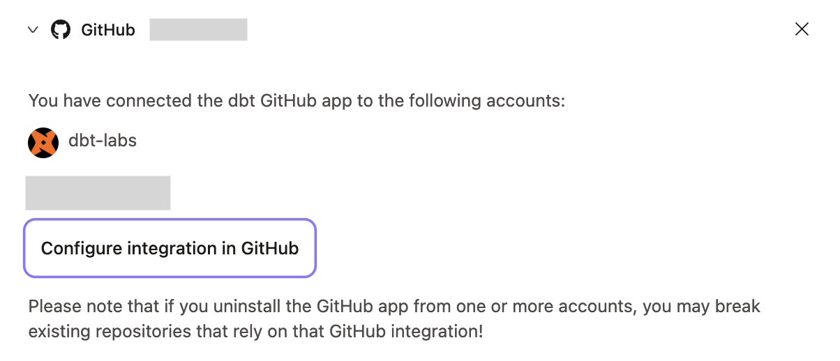 Configuring the dbt app Configuring the dbt app