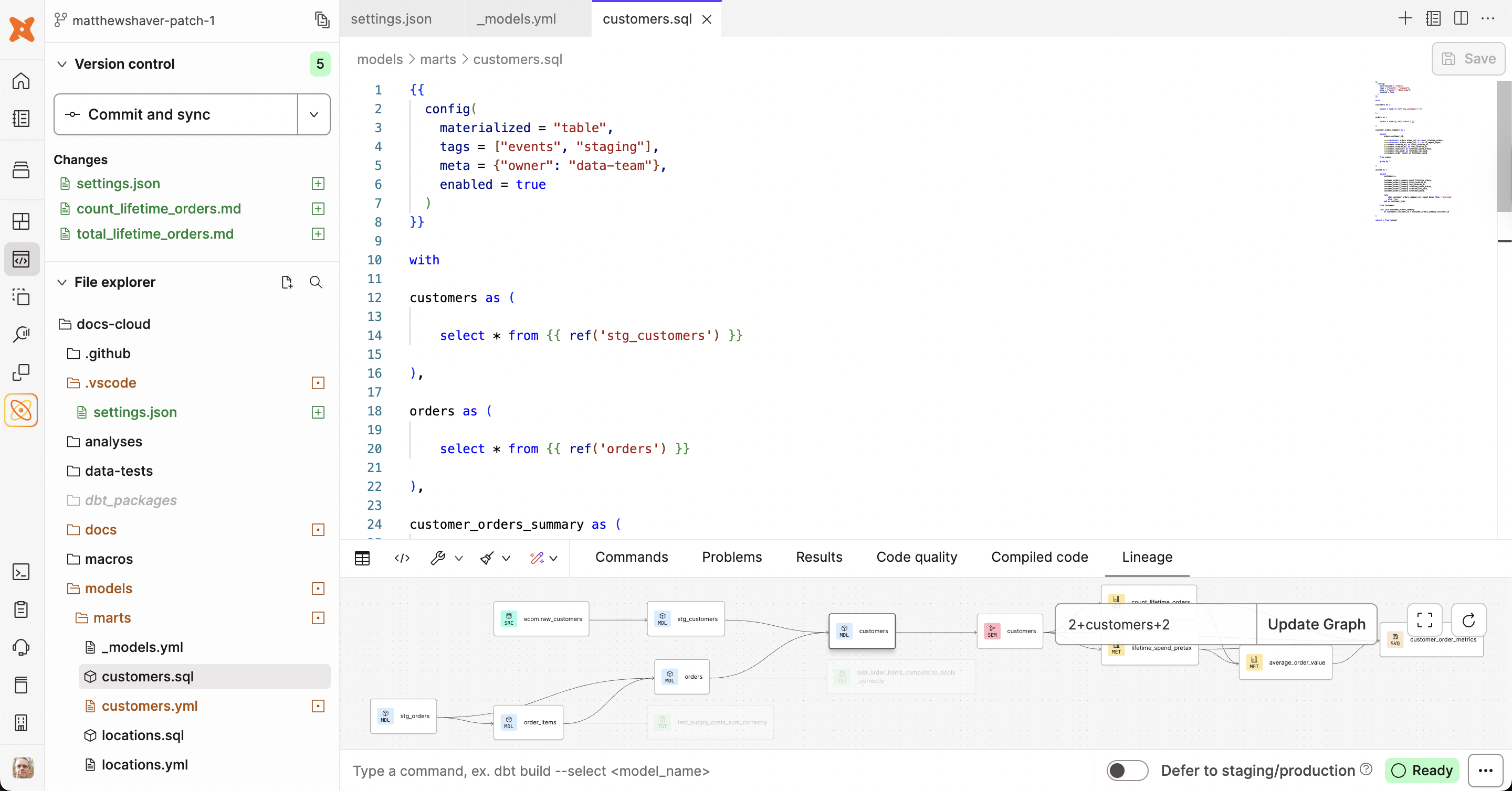 The Studio IDE includes version control, files/folders, an editor, a command/console, and more.